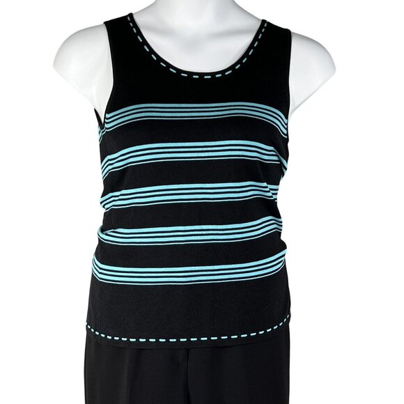 NEW Tahari Arthur S Levine Set 10 Aqua Blazer Silk Blend Tank Black Pants Preppy - Picture 6 of 16